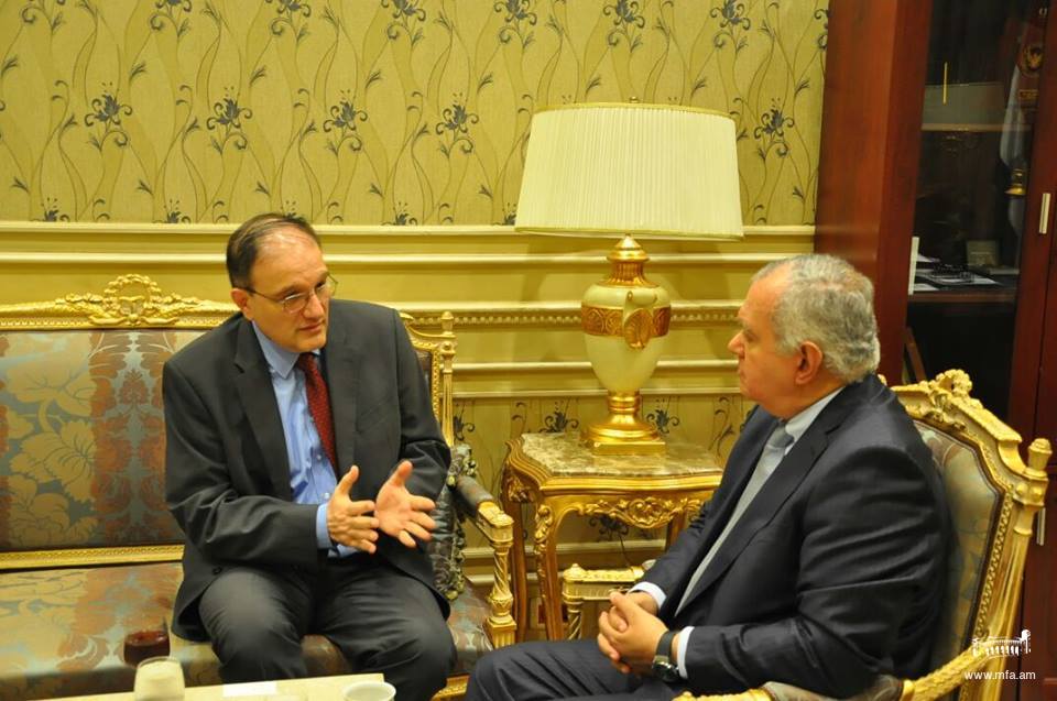 Meeting of Ambassador Armen Melkonian with Mohamed El-Orabi, the Chairman of the Foreign Relations Committee of the Parliament, the former Foreign Minister of Egypt.